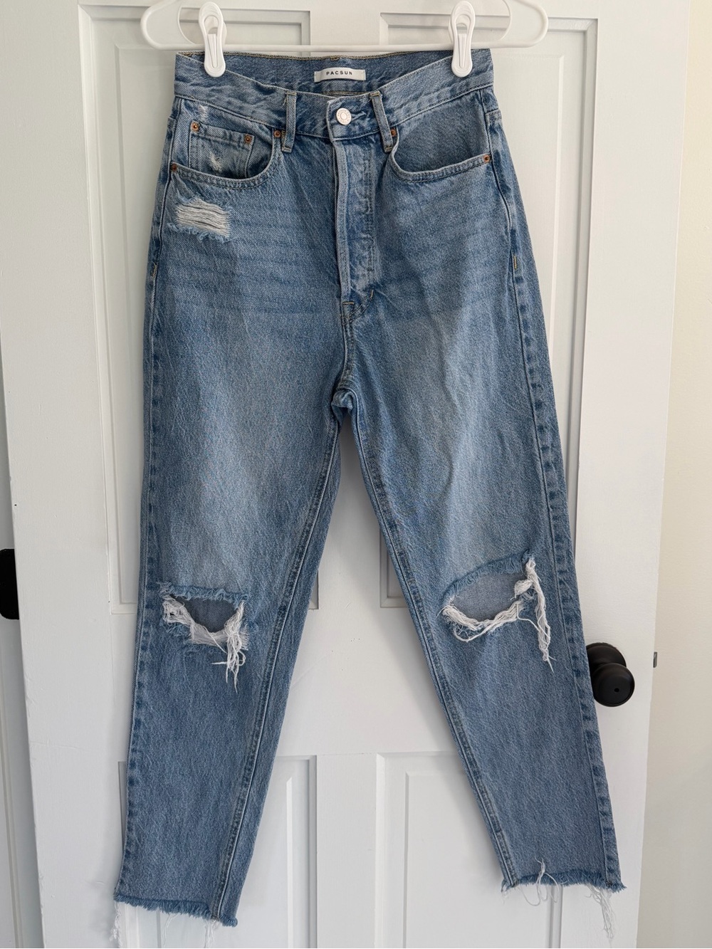 PacSun Ultra High Rise Slim Jeans 26 Distressed‎ Button Fly Raw Hem 100% Cotton